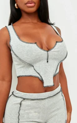 Shape Grey Marl Contrast Stitch Ribbed Crop Top