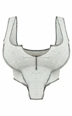 Shape Grey Marl Contrast Stitch Ribbed Crop Top