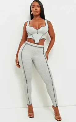 Shape Grey Marl Contrast Stitch Ribbed Crop Leggings