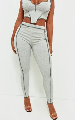 Shape Grey Marl Contrast Stitch Ribbed Crop Leggings