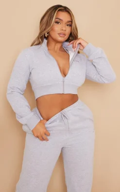 Shape Grey Marl Cropped Embroidered Zip Sweat