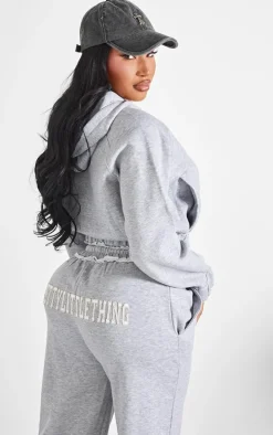 Shape Grey Marl Distressed Elasticated Waistband Cropped Hoodie
