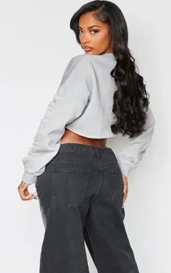 Shape Grey Marl Extreme Cropped Distressed Sweatshirt