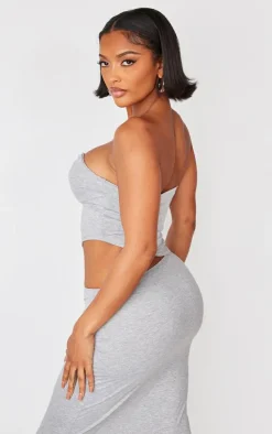 Shape Grey Marl Jersey Bandeau Asymmetric Hem Top