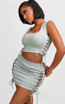 Shape Grey Marl Sweat Lace Up Side Mini Skirt