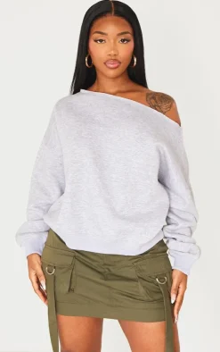 Shape Grey Marl Sweat Raw Edge Slouch Sweatshirt