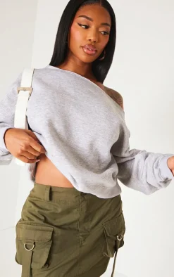 Shape Grey Marl Sweat Raw Edge Slouch Sweatshirt