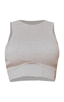 Shape Grey Marl Thick Ribbed Under Bust Binded Crop Top