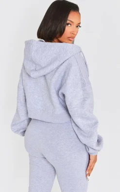 Shape Grey Marl Zip Front Long Sleeve Cropped Hoodie