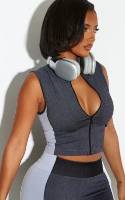 Shape Grey Seamless Zip Through Sleeveless Top