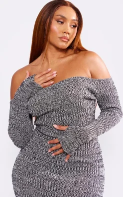 Shape Grey Space Knit Bardot Maxi Dress