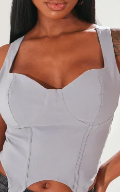 Shape Grey Stretch Woven Suspender Detail Corset Top