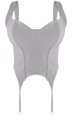 Shape Grey Stretch Woven Suspender Detail Corset Top