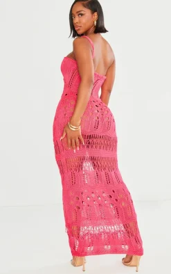 Shape Hot Pink Knit Asymmetric Cut Out Maxi Dress