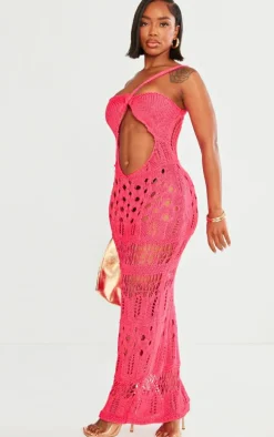Shape Hot Pink Knit Asymmetric Cut Out Maxi Dress