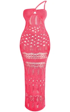 Shape Hot Pink Knit Asymmetric Cut Out Maxi Dress