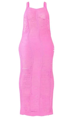 Shape Hot Pink Knit Ladder Halterneck Maxi Dress