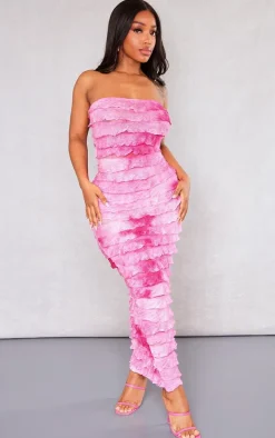 Shape Hot Pink Ombre Frill Edge Bandeau Maxi Dress