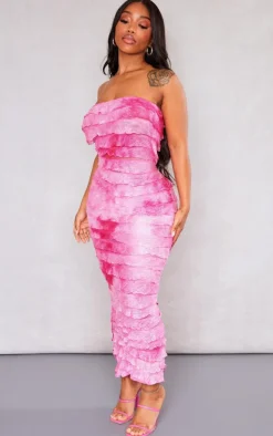 Shape Hot Pink Ombre Frill Edge Bandeau Maxi Dress