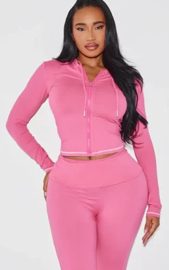 Shape Hot Pink Sculpted Contrast Stitch Zip Through Hoodie