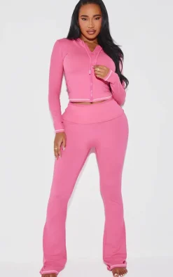 Shape Hot Pink Sculpted Contrast Stitch Zip Through Hoodie