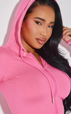 Shape Hot Pink Sculpted Contrast Stitch Zip Through Hoodie