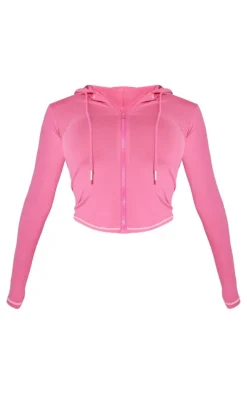 Shape Hot Pink Sculpted Contrast Stitch Zip Through Hoodie
