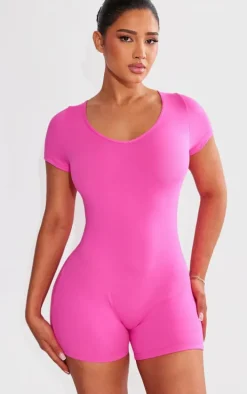Shape Hot Pink Sculpted Plunge V Neck Short Sleeve Unitard