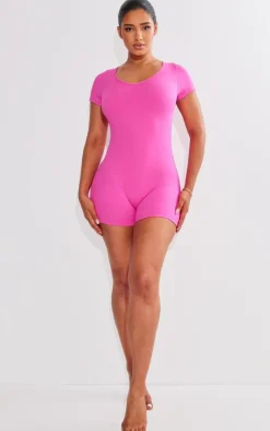 Shape Hot Pink Sculpted Plunge V Neck Short Sleeve Unitard