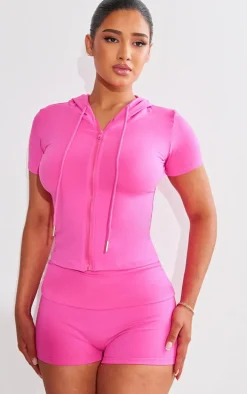 Shape Hot Pink Sculpted Short Sleeve Hooded Jacket