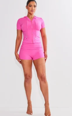 Shape Hot Pink Sculpted Short Sleeve Hooded Jacket