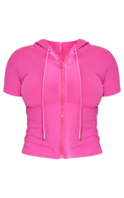 Shape Hot Pink Sculpted Short Sleeve Hooded Jacket