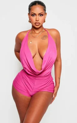Shape Hot Pink Slinky Halterneck Cowl Panties Unitard