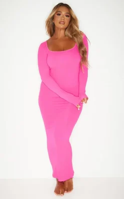 Shape Hot Pink Stretch Seamless Long Sleeve Maxi Dress