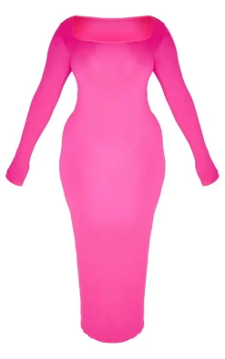 Shape Hot Pink Stretch Seamless Long Sleeve Maxi Dress