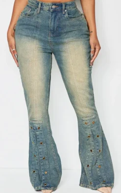 Shape Indigo Blue Wash Denim Eyelet Detail Flare Jeans