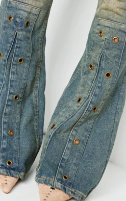 Shape Indigo Blue Wash Denim Eyelet Detail Flare Jeans