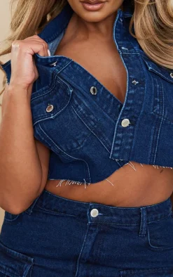 Shape Indigo Denim Raw Hem Edge Cropped Jacket