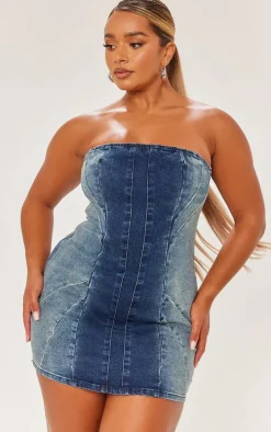 Shape Indigo Denim Seam Detail Bandeau Dress