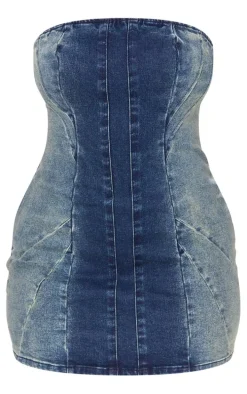Shape Indigo Denim Seam Detail Bandeau Dress