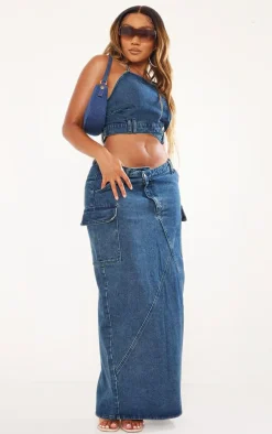 Shape Indigo Vintage Wash Asymmetric Seam Bandeau Crop Top
