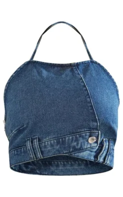 Shape Indigo Vintage Wash Asymmetric Seam Bandeau Crop Top