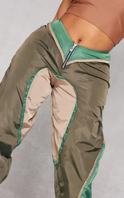 Shape Khaki Contrast Panel V Front Shell Sweatpants