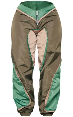 Shape Khaki Contrast Panel V Front Shell Sweatpants