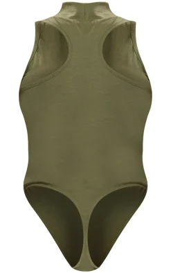 Shape Khaki Cotton High Neck Sleeveless Bodysuit