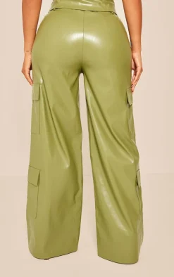 Shape Khaki Faux Leather Straight Leg Cargo Pants