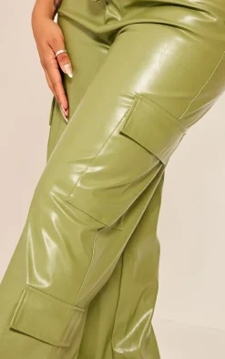 Shape Khaki Faux Leather Straight Leg Cargo Pants