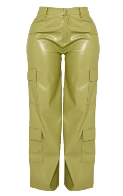 Shape Khaki Faux Leather Straight Leg Cargo Pants