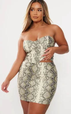 Shape Khaki Faux Leather Snake Print Mini Skirt