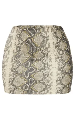 Shape Khaki Faux Leather Snake Print Mini Skirt